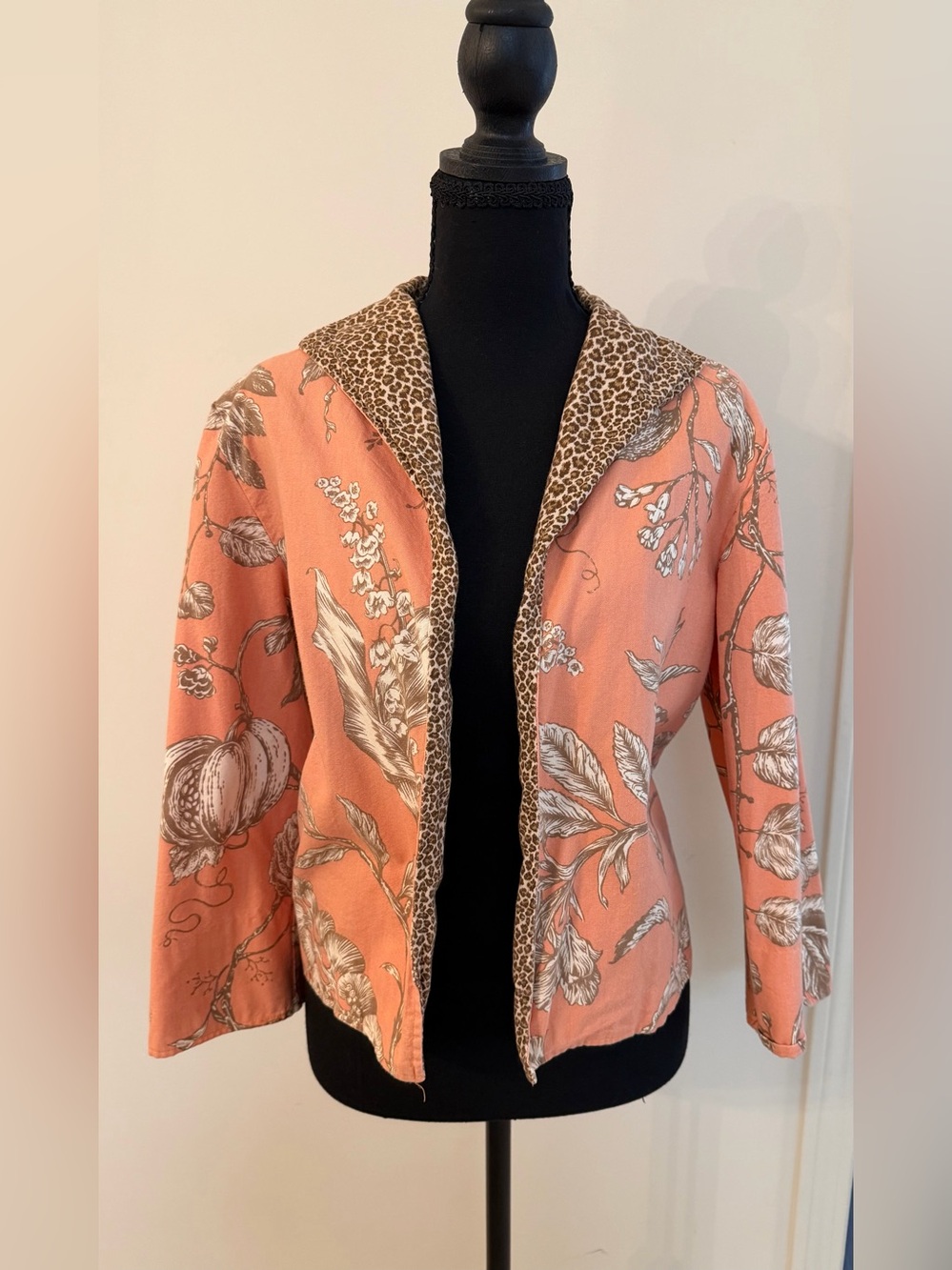 VTG Painted Pony 100% Cotton Cropped Botanical Animal Print Jacket M